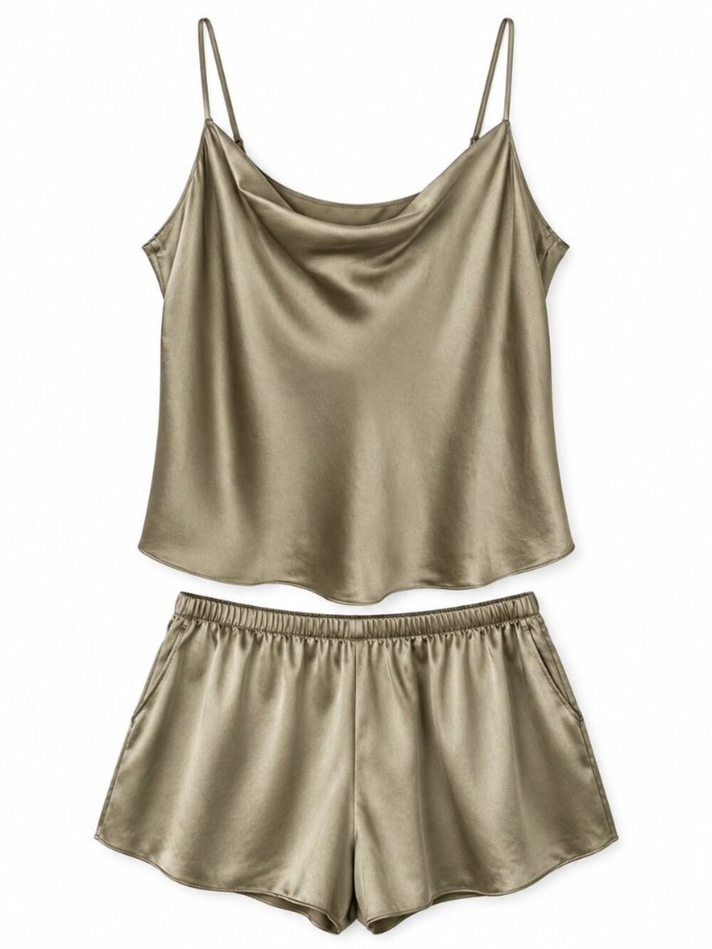 Vince Satin Cowl Neck Cami & Shorts Set Sage Green Size M | $395 Retail